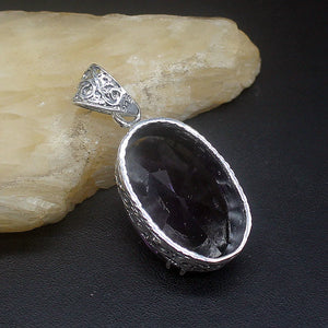 Vintage Oval Shape Amethyst Silver Charm Necklace Pendant for Women