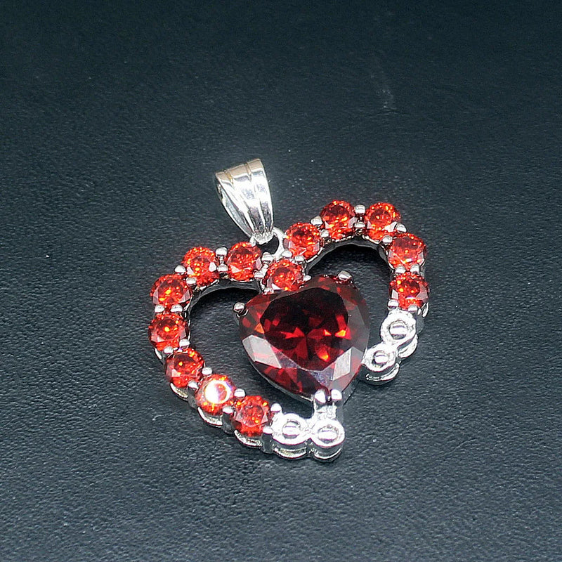 Heart Shape Red Garnet Silver Charm Necklace Pendant