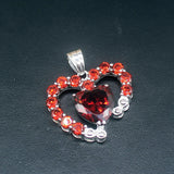 Heart Shape Red Garnet Silver Charm Necklace Pendant