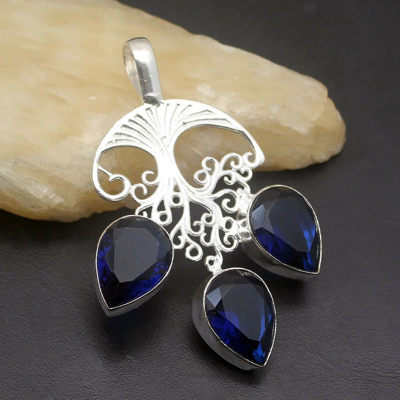 Hermosa Stone BlueTopaz Necklace Pendant Charms 2 3/8 Inch A623