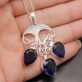 Hermosa Stone BlueTopaz Necklace Pendant Charms 2 3/8 Inch A623