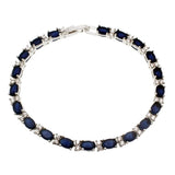 Blue Sapphire Emerald CZ Silver Bracelet 8''