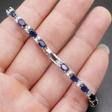 Blue Sapphire Emerald CZ Silver Bracelet 8''