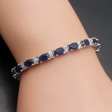 Blue Sapphire Emerald CZ Silver Bracelet 8''