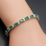 Blue Sapphire Emerald CZ Silver Bracelet 8''