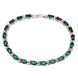 Blue Sapphire Emerald CZ Silver Bracelet 8''