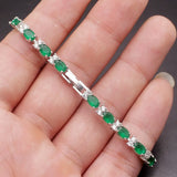 Blue Sapphire Emerald CZ Silver Bracelet 8''