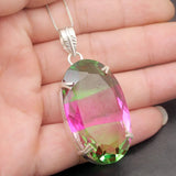 Hermosa Oval Shape Dichroic Glass Necklace Pendant Charms 2 1/2 Inch