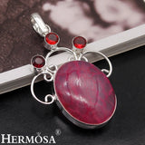 Pretty Red Garnet Quartz Charms Necklace Pendant 2 5/8 Inches NY884