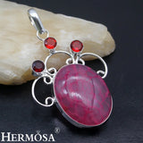 Pretty Red Garnet Quartz Charms Necklace Pendant 2 5/8 Inches NY884