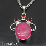 Pretty Red Garnet Quartz Charms Necklace Pendant 2 5/8 Inches NY884