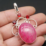 Pretty Red Garnet Quartz Charms Necklace Pendant 2 5/8 Inches NY884