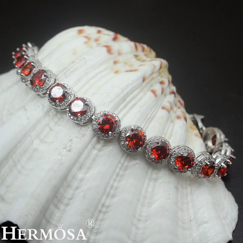 Attractive Red Garnet Women Bracelets Chain Links Bracelet