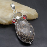Natural Ammonite Jasper Garnet Topaz Pendant Necklace
