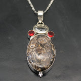 Natural Ammonite Jasper Garnet Topaz Pendant Necklace