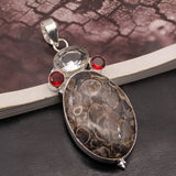 Natural Ammonite Jasper Garnet Topaz Pendant Necklace