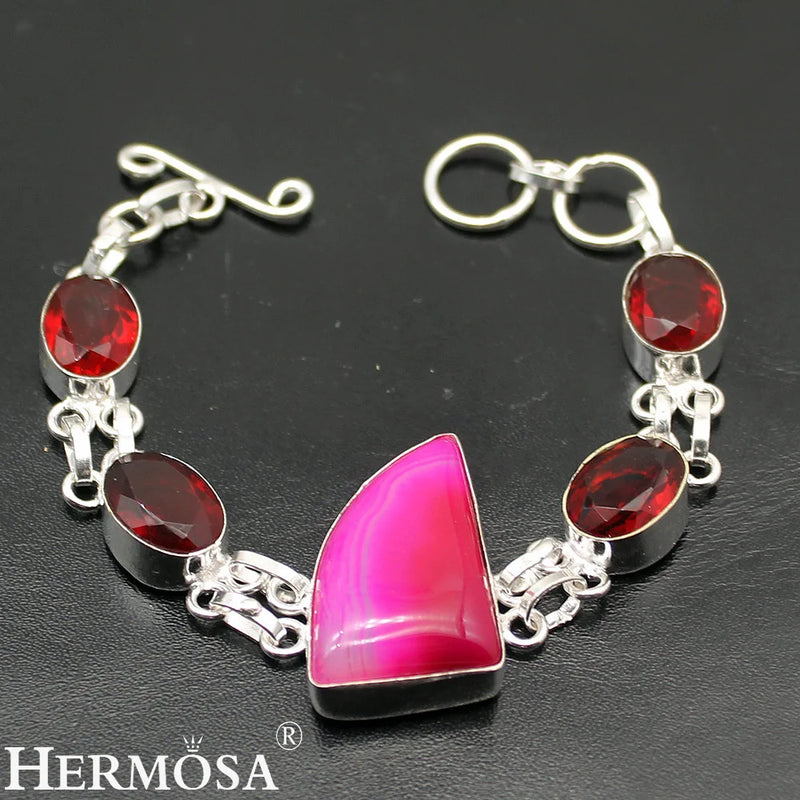BotswanaAgate Red Garnet Bracelet Women 7.75in NY899