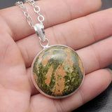 Natural Green Unakite Pendant Necklace Unique Charms 50mm
