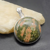 Natural Green Unakite Pendant Necklace Unique Charms 50mm