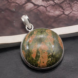 Natural Green Unakite Pendant Necklace Unique Charms 50mm