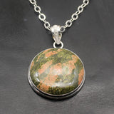 Natural Green Unakite Pendant Necklace Unique Charms 50mm