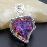 Love Heart Silver Rainbow Fire Topaz Pendant Necklace Chain 18 inch