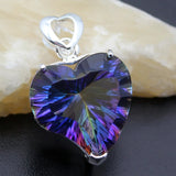 Love Heart Silver Rainbow Fire Topaz Pendant Necklace Chain 18 inch