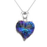 Love Heart Silver Rainbow Fire Topaz Pendant Necklace Chain 18 inch