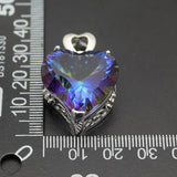 Love Heart Silver Rainbow Fire Topaz Pendant Necklace Chain 18 inch