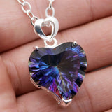 Love Heart Silver Rainbow Fire Topaz Pendant Necklace Chain 18 inch