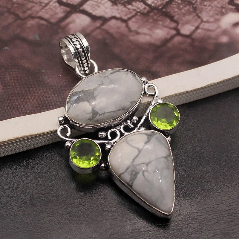 Vintage OceanJasper Peridot Pendant Necklace A247