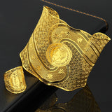 Ethnic Bridal Wide Cuff Bracelets Coin Bangle Ring Sets