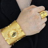 Ethnic Bridal Wide Cuff Bracelets Coin Bangle Ring Sets