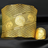 Ethnic Bridal Wide Cuff Bracelets Coin Bangle Ring Sets