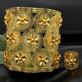 Ethnic Bridal Wide Cuff Bracelets Coin Bangle Ring Sets