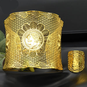 Ethnic Bridal Wide Cuff Bracelets Coin Bangle Ring Sets