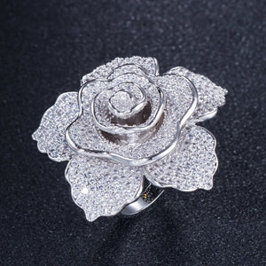Big Flower Women Rings Plating Cubic Zircon Copper Wedding Ring