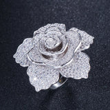 Big Flower Women Rings Plating Cubic Zircon Copper Wedding Ring