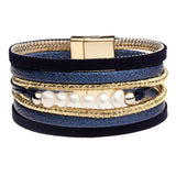 Vintage Multilayer Couple Bracelet Leather Crystal Wide Bracelets