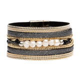 Vintage Multilayer Couple Bracelet Leather Crystal Wide Bracelets