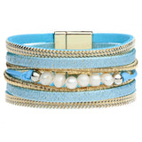 Vintage Multilayer Couple Bracelet Leather Crystal Wide Bracelets