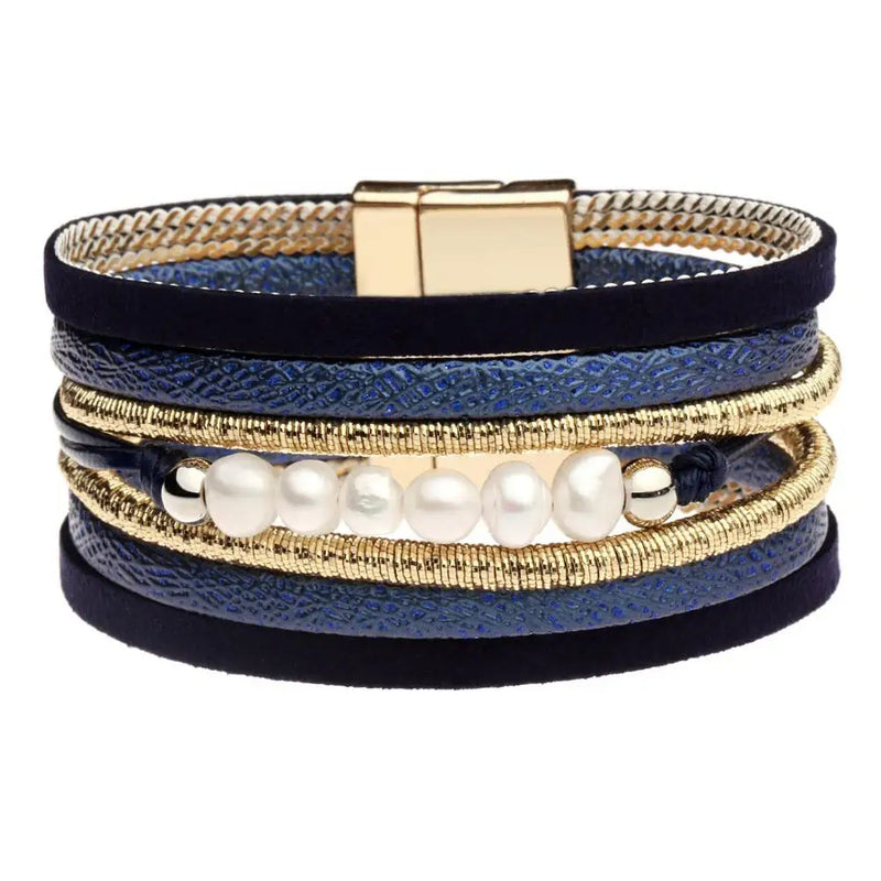 Vintage Multilayer Couple Bracelet Leather Crystal Wide Bracelets