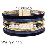 Vintage Multilayer Couple Bracelet Leather Crystal Wide Bracelets