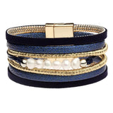 Vintage Multilayer Couple Bracelet Leather Crystal Wide Bracelets