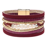 Vintage Multilayer Couple Bracelet Leather Crystal Wide Bracelets