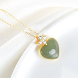 Hetian Gray Jade Heart Necklace Gold-Plated Zircon