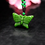 Hetian Green Jade Butterfly Pendant Necklace Natural Jadeite Charm Jewelry