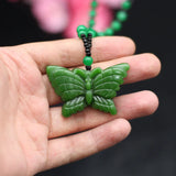 Hetian Green Jade Butterfly Pendant Necklace Natural Jadeite Charm Jewelry