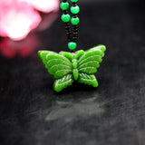 Hetian Green Jade Butterfly Pendant Necklace Natural Jadeite Charm Jewelry