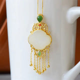 Hetian Jade Antique Necklace Pendant S925 Sterling Silver Vintage